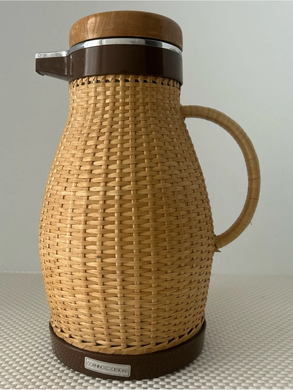Corning Designs MCM Vintage Rattan Wicker carafe